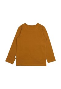 Langärmliges Hemd in Senfgelb. Glattes Material mit rundem Ausschnitt, versehen mit einem kleinen Etikett an der Unterseite. Schlichte Gestaltung.