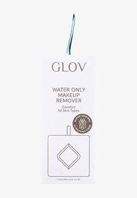 Confezione bianca con testo grigio, caratterizzata da un logo a diamante e un nastro appeso color teal. Il testo riporta "Struccante solo per acqua" e "Tutti i tipi di pelle."