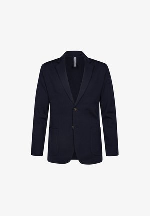 Blazer navy in tessuto testurizzato, con chiusura a due bottoni, colletto a rever e due tasche sul davanti. Design semplice e su misura.