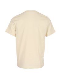 Camiseta de manga corta color crema con cuello redondo y textura suave y lisa. Presenta un diseño sencillo, sin adornos.