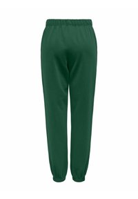 Grønne sweatpants lavet af blødt stof, med elastisk talje og manchetter, i et lige ben-design og uden synlige lommer.