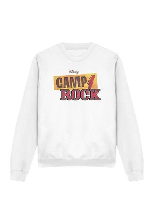 White sweatshirt with "Disney Camp Rock" text and a partial guitar graphic in orange and red on the front.