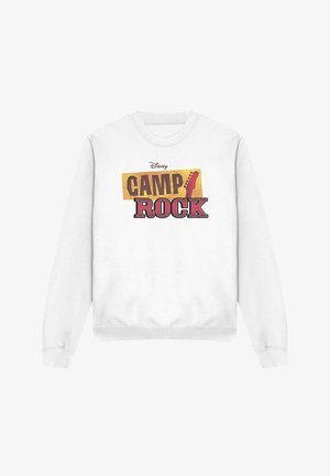 White sweatshirt with "Disney Camp Rock" text and a partial guitar graphic in orange and red on the front.