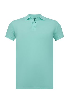 Mintgroene polo shirt van zachte katoen, met een drie-knoopsluiting en korte mouwen, met een klassieke kraag en zonder zichtbaar patroon.