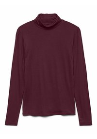 Bordeaux langekleurig turtleneck shirt gemaakt van zachte stof. Heeft een relaxte pasvorm, hoge hals en splitten aan de zijkanten van de zoom.
