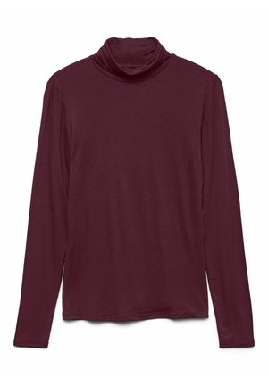 Bordeaux langekleurig turtleneck shirt gemaakt van zachte stof. Heeft een relaxte pasvorm, hoge hals en splitten aan de zijkanten van de zoom.