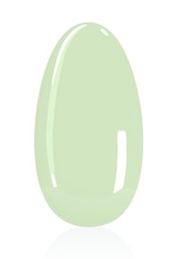 Helles grün glänzendes Nagellack in ovaler Tropfenform, glatte Textur und reflektierendes Finish, das eine gleichmäßige Farbausgabe zeigt.