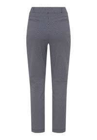 Navy blue straight-leg pants with a small white diamond pattern, featuring a mid-rise waist and tailored fit.