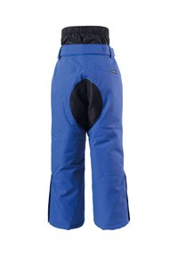 Blauwe waterdichte broek met een elastische tailleband, zwarte accenten, een grote achterpatch en met ritsen verstelbare boorden.