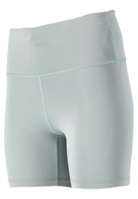 Högmidjade, ljusgråa träningsshorts i stretchigt material. Har flatlock-sömmar och en mjuk yta för komfort och flexibilitet.