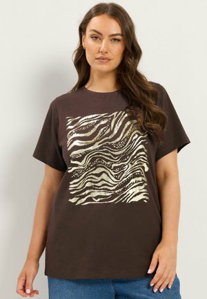 Yours Clothing, PLUS SIZE CASUAL TOPS - Camiseta estampada - chocolate