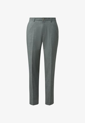 Mannen grijze, op maat gemaakte nette broek met voorvouw, broekriemlussen, knoopsluiting en rechte pijp.