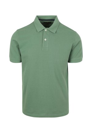 Polo shirt in lichtgroene katoenmix, korte mouwen, met twee knopen, geribbelde kraag en een effen textuur zonder patronen.