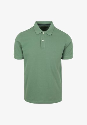 Polo shirt in lichtgroene katoenmix, korte mouwen, met twee knopen, geribbelde kraag en een effen textuur zonder patronen.