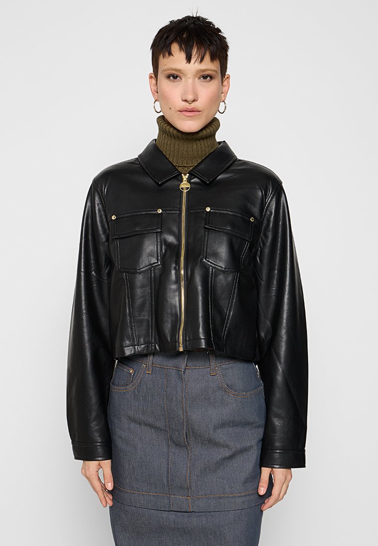 Barbour International Imitatieleren jas zwart