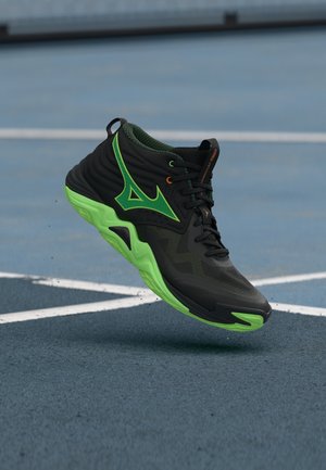 Mizuno WAVE MOMENTUM ELITE MID UNISEX - Παπούτσια βόλεϊ - black/glowing apple/mandarin orange