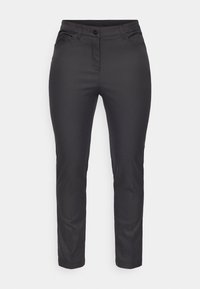 Μαύρο παντελόνι από λείο, ελαφρύ ύφασμα. Διαθέτει παραδοσιακό σχέδιο με πέντε τσέπες, φερμουάρ στο εμπρός μέρος και κούμπωμα με κουμπί.