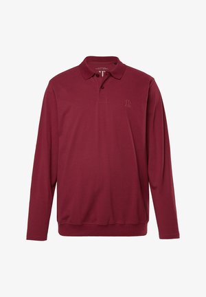 Burgundská polokošile s dlouhým rukávem vyrobená z měkké bavlny, neformální výstřih se třemi knoflíky a decentní výšivka loga na hrudi.