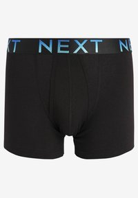 Fekete boxer alsónadrág puha anyagból. Fekete derékszíjjal rendelkezik, amelyen kék "NEXT" felirat található, és szoros, testhezálló fazonja van.