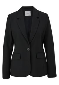 Czarna marynarka dopasowana, wykonana z gładkiego materiału. Posiada zapięcie na jeden guzik, dwie przednie kieszenie oraz klapę w stylu notch.