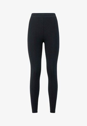 Schwarze Leggings aus dehnbarem Stoff, ausgestattet mit einem hohen Bund und einem glatten, nahtlosen Design. Keine sichtbaren Logos oder Muster.