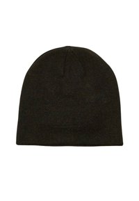 Berretto nero a maglia con texture a coste, parte superiore arrotondata e visiera flessibile. Design semplice, adatto per un abbigliamento casual.