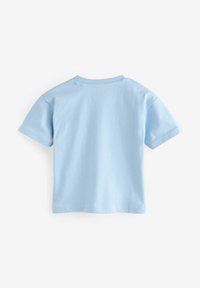 Lys blå kortærmet T-shirt lavet af blød bomuld, med rund halsudskæring og ensartet design, med en glat tekstur.