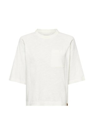 Hvid kortærmet T-shirt med rund hals, lille brystlomme og afslappet pasform.