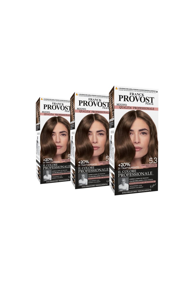 Franck Provost - FRANCK PROVOST TINTA CAPELLI COLORE PROFESSIONALE A DOMICILIO VALORIZZA RIFLESSI E BRILLANTEZZA PENNELLO DI PRECISIONE INCLUSO - 3 PACK - Tinte capelli - castano chiaro cioccolato, Ingrandire
