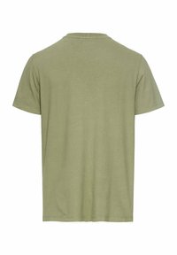 Olivengrøn kortærmet T-shirt med rund hals, lavet af blødt bomuldsstof, med et ensfarvet design uden synlige mønstre eller accenter.