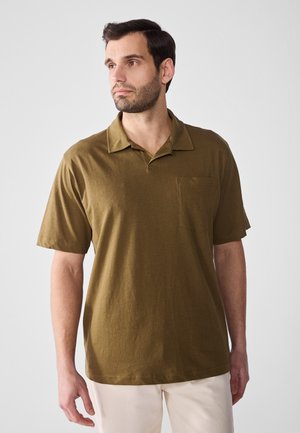 LINEN MIX POLO SHIRT - Polokošeľa - dark olive