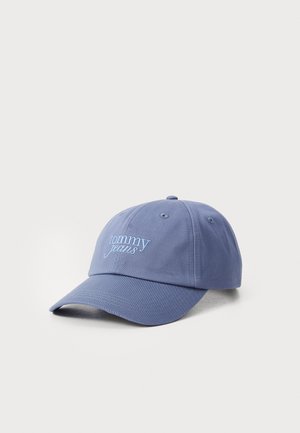 Heledad sinine puuvillane baseball-kork, millel on kõverlaba ja mille esipinnal on heledasinine tikitud "tommy jeans".