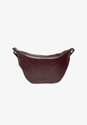 Dark brown leather crescent-shaped shoulder bag with adjustable strap and small "s.Oliver" logo on front center.