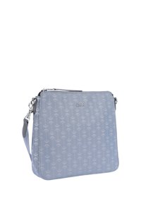 Borsa a tracolla azzurro chiaro realizzata in materiale sintetico testurizzato, caratterizzata da delicate fantasie floreali, hardware argentato e chiusura con zip.