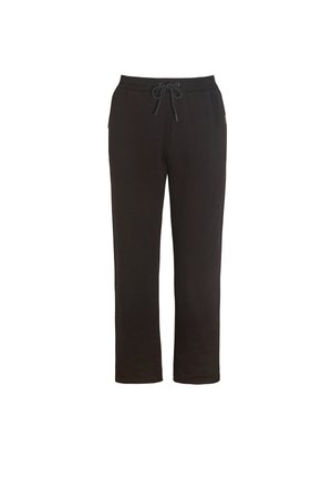 Schwarze Sweatpants mit elastischem Bund, Kordelzug und zwei Seitentaschen. Weicher Stoff, gerades Bein, dezente Markenakzente.