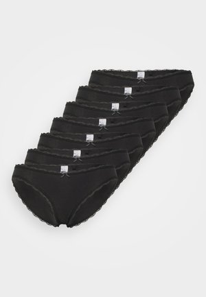 Black cotton underwear set with lace trim and bow accents, featuring a soft texture and seamless design, displayed in a stacked arrangement.