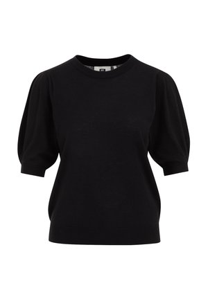 Mustalõngast särk, millel on ümar kaelus, lühikesed puhvvarrukad ja soonikääris. Pehme tekstuur, vabalt langev lõige, minimaalne disain.