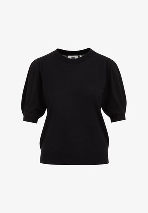 Mustalõngast särk, millel on ümar kaelus, lühikesed puhvvarrukad ja soonikääris. Pehme tekstuur, vabalt langev lõige, minimaalne disain.