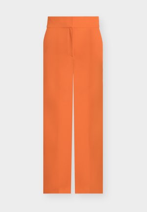 Pantalon droit taille haute orange vif uni avec une fermeture dissimulée à l’avant sur un fond clair uni.