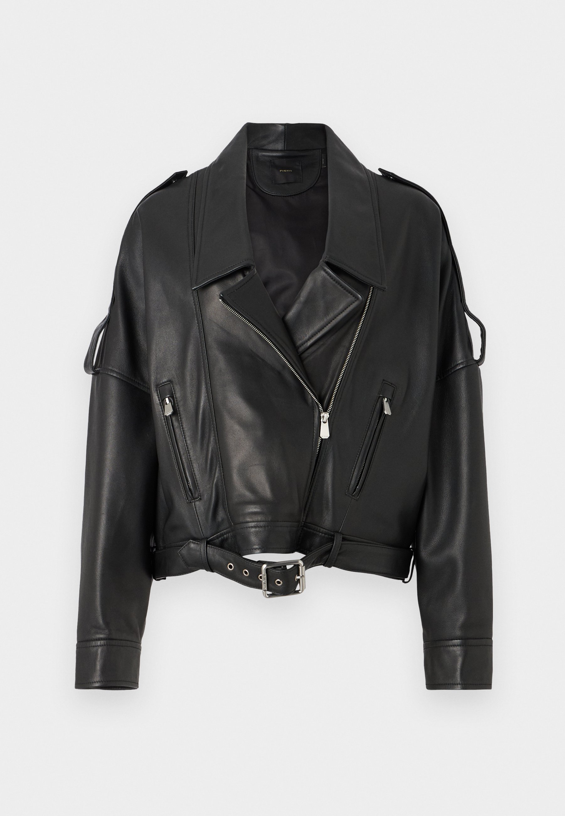 レザージャケット・コート PINKO CONFINE BIKER JACKET WITH BELT Pinko Confine Biker Jacket With Belt in Black | Lyst