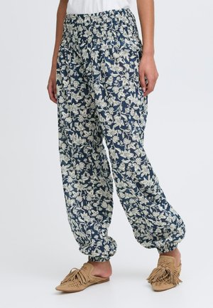 JILL WIDE - Trousers - navy off white flower printed