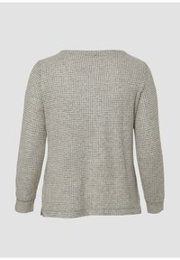 Grijze lange mouwen top met een textuur, geweven patroon. Ronde halslijn, losse pasvorm en zijsplitten aan de onderkant.