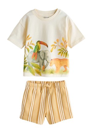 Next REGULAR FIT - SHORT SLEEVE BACK PRINT T-SHIRT AND SHORTS SET  . - Pantalones deportivos - light yellow watercolour safari