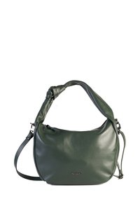 Borsa a spalla in pelle verde scuro con manico annodato, tracolla rimovibile e chiusura a zip.