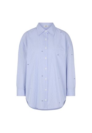 Lichtblauwe button-up shirt, lange mouwen, gestreept ontwerp, voorzak, geborduurde details, afgeronde zoom, katoenmix stof.