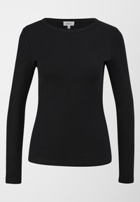 Zwarte langemouwen t-shirt gemaakt van een gladde katoenmix, met een ronde hals en een aangesloten snit zonder patronen of versieringen.