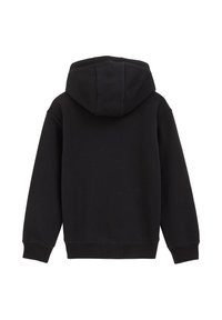 Sweatshirt à capuche noire en coton doux. Doté de poignets et d'un ourlet côtelés, d'une capuche avec cordon de serrage et d'un dos uni.