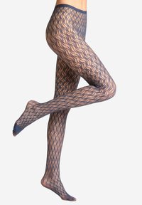 Calze a fantasia navy con un design ondulato, texture trasparente e una cintura liscia. Design con punta rinforzata.