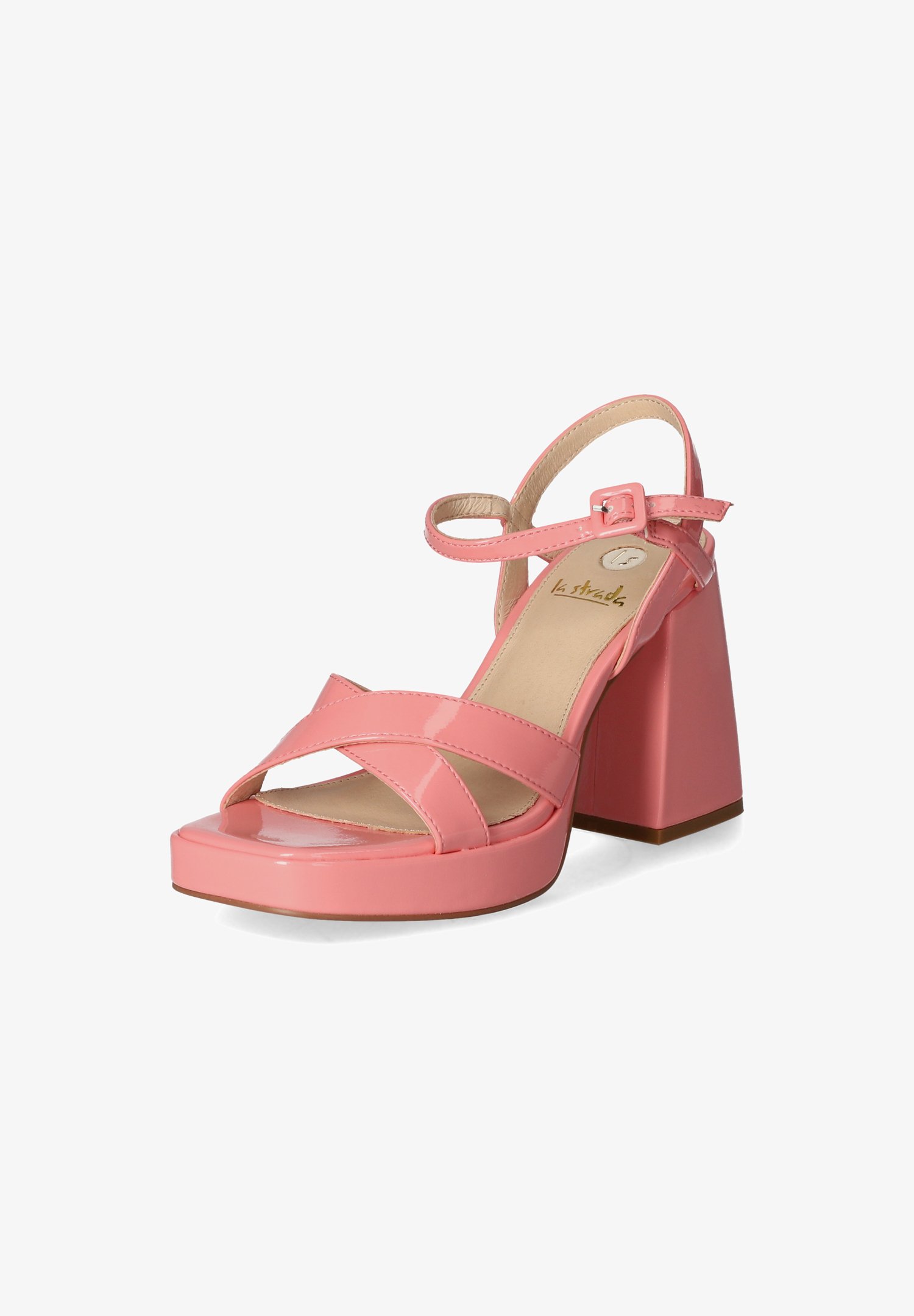 Leather Sandalo Oro Con Plateau Con Tacco Largo Sandali