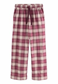 Rutiga pyjamasbyxor i rosa och krämfärg, med en tjock och mjuk textur, elastiskt midjeband och snörning. Vid bendesign.